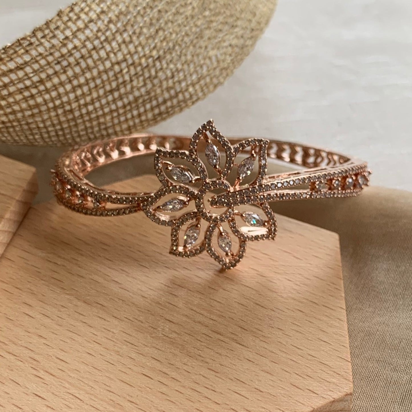 Pink Gold floral design Bracelet Kada