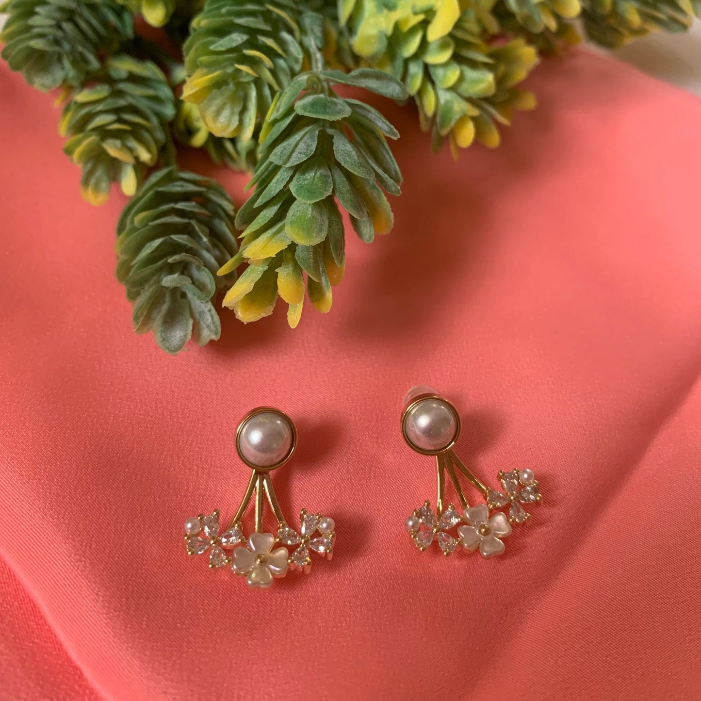 White with pearl - Jacket earrings