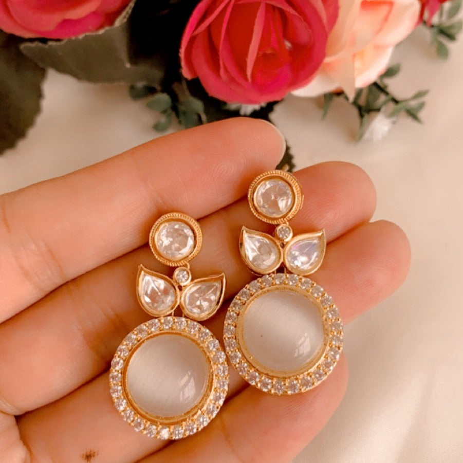 Fulki White Tone Kundan Zirconia Drop Earrings
