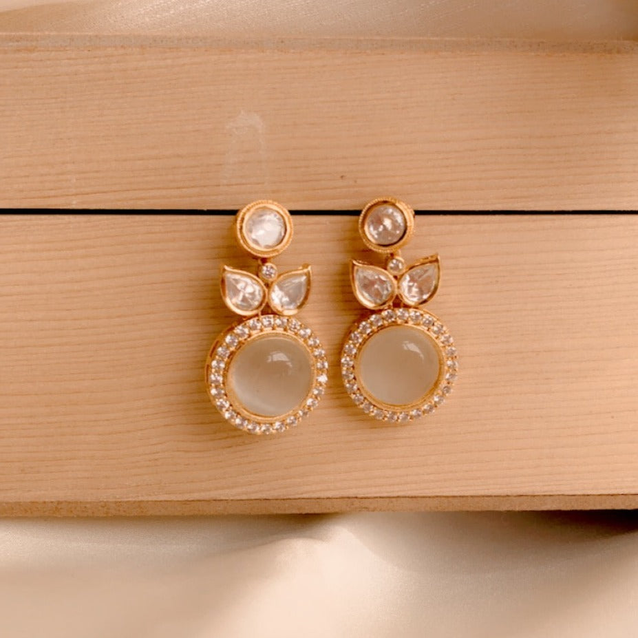 Fulki White Tone Kundan Zirconia Drop Earrings