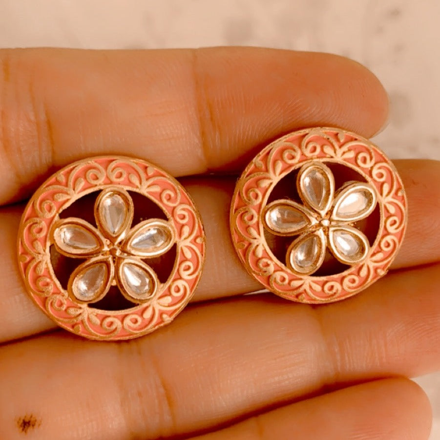 Fulki Meenakari Pink Studs