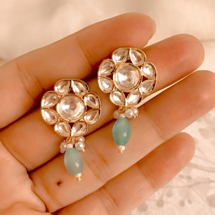 Fulki Mint Kundan Drop Earrings