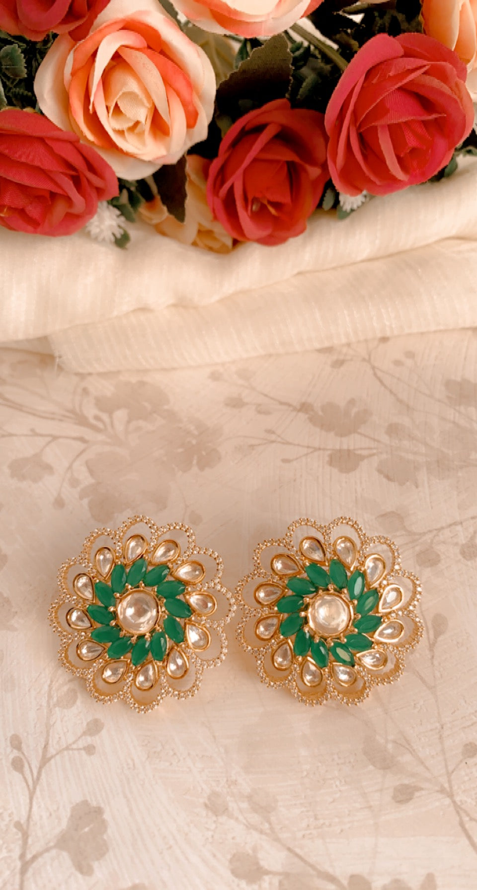 Fulki Ruby Kundan Stud Earrings