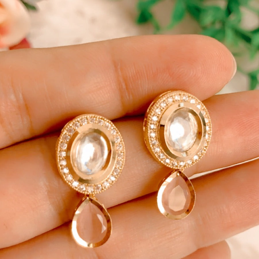 Fulki Light Pink Dual Tone Kundan Drop Earrings