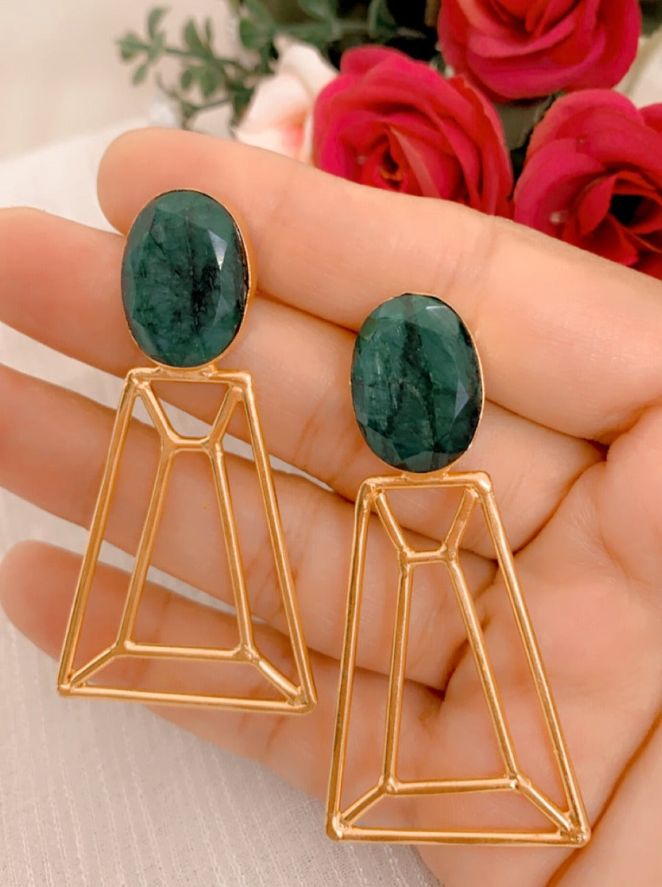 Bottle Green Trapezium Contemporary Earrings
