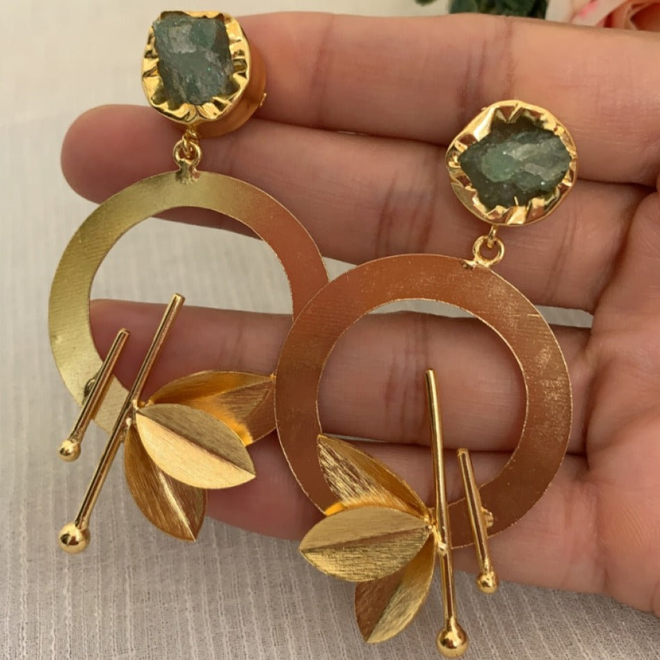 Turquoise Druzy stone Leafy Contemporary Earrings