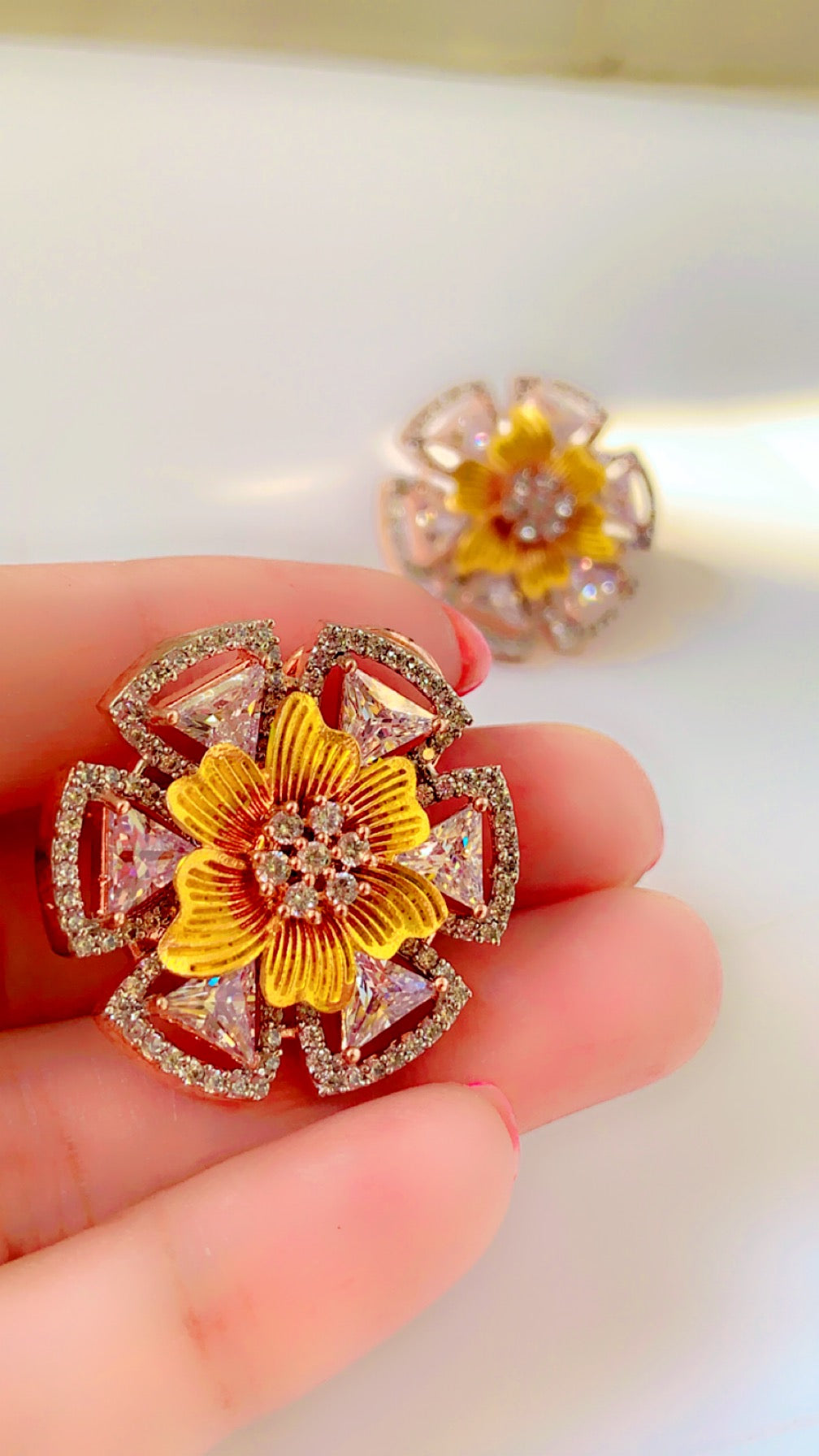 Juhi Floral Yellow CZ diamond stud