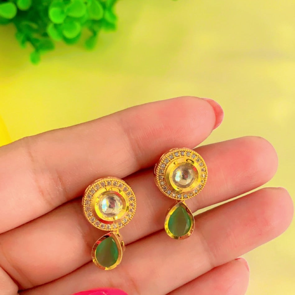 Fulki Mint Green Dual Tone Kundan Earrings