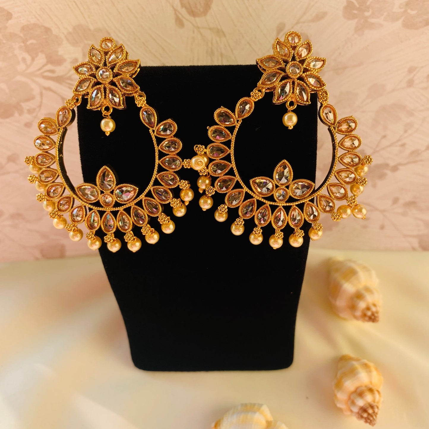 Aarya Golden Kundan Chandbalis with pearl