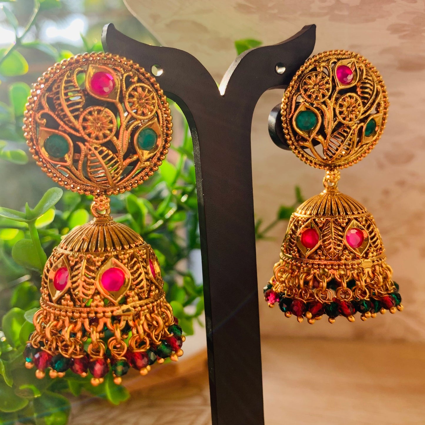 Adhira traditional style kemp stone Jhumkas