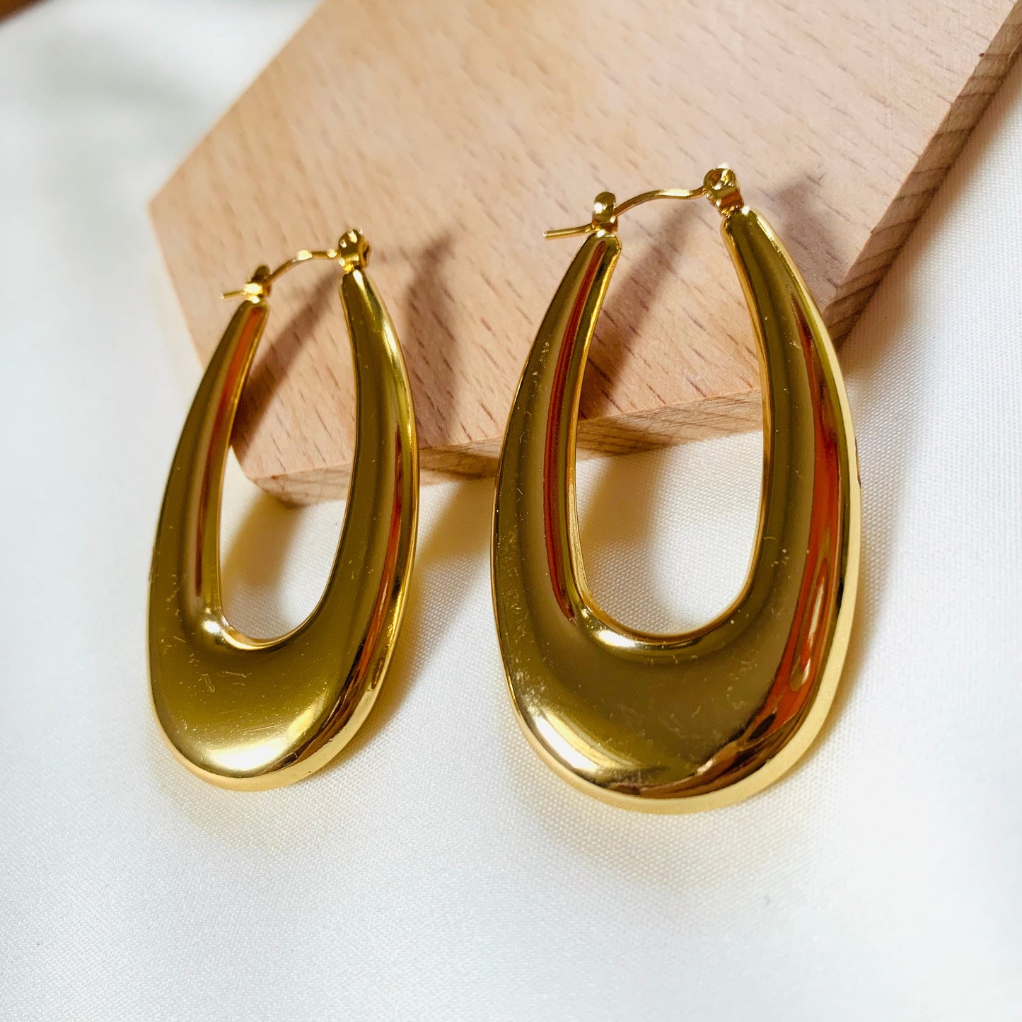 Bold Gold Plated Elongated Hoop Earrings