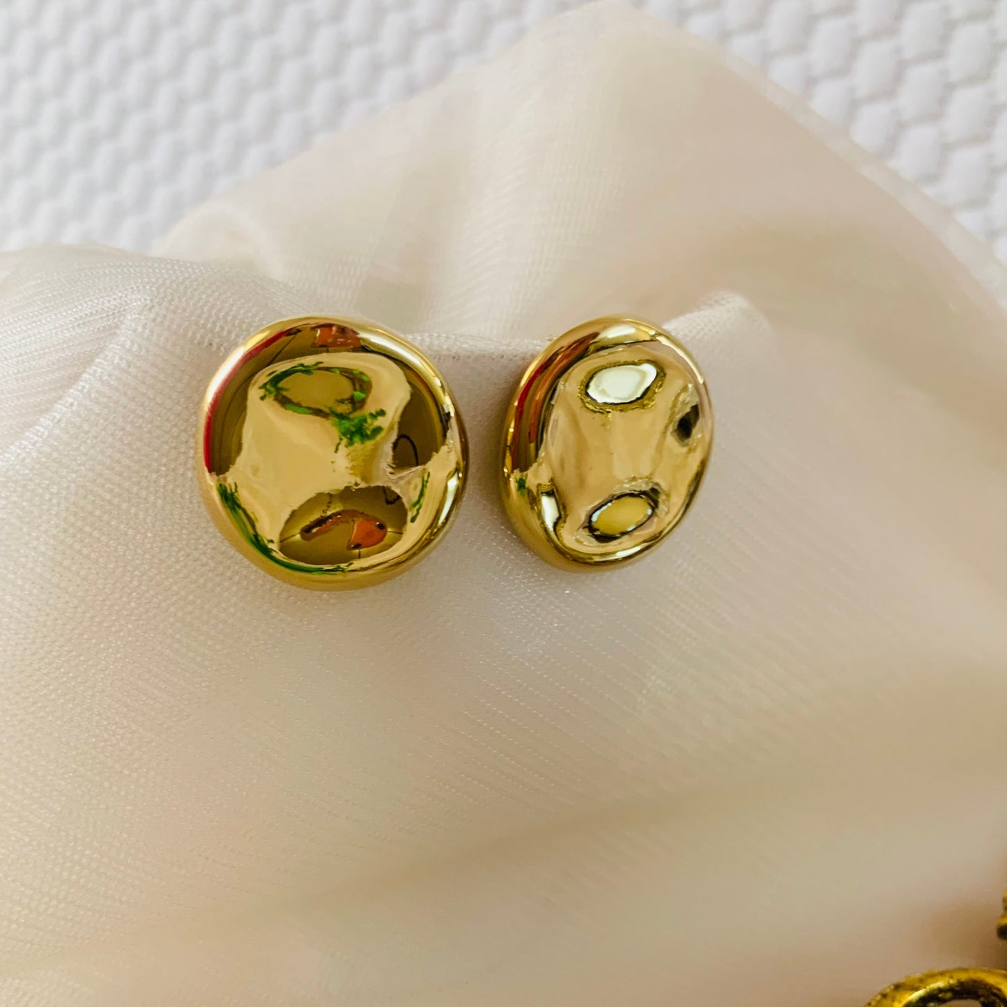 Bold Gold Button Hammered Studs