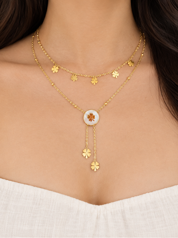 Layered Clover Charm Necklace