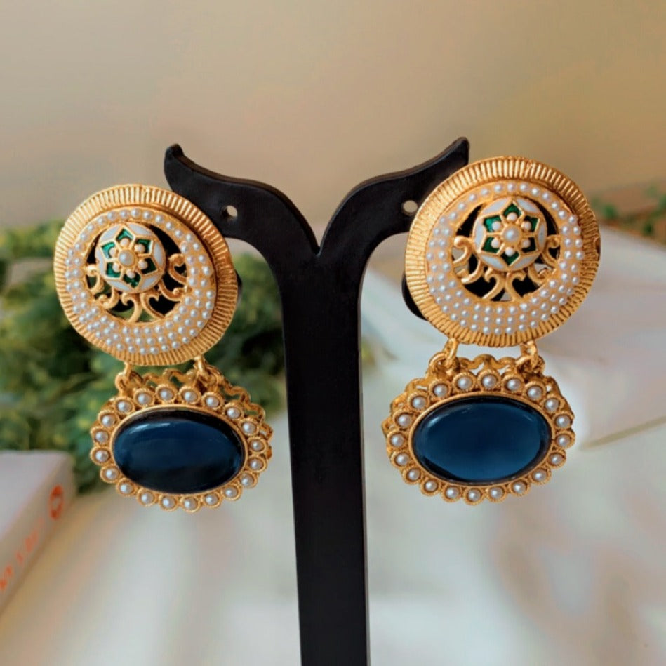 Ora Oval Kundan Pearl Drop Earrings