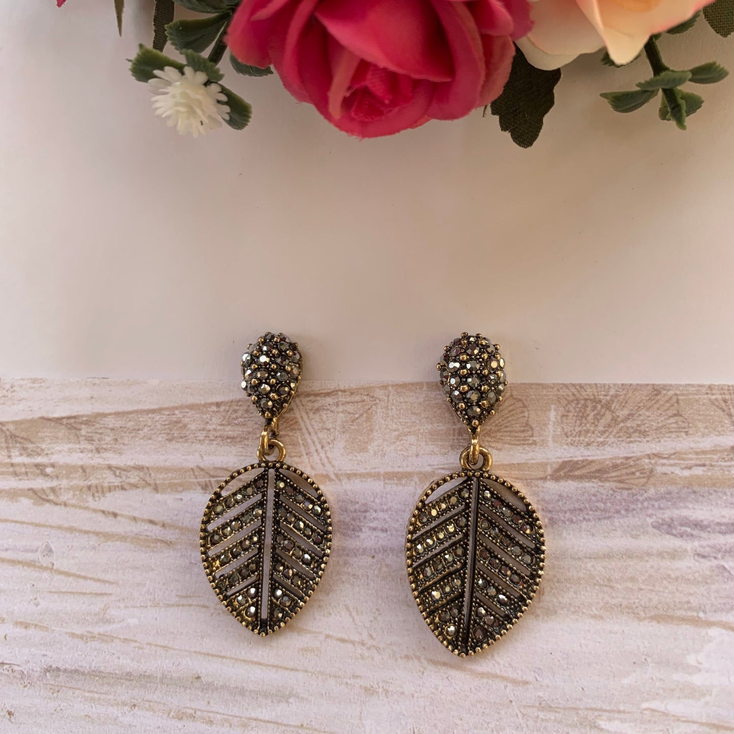 Unique Antique leaf style oxidised earrings