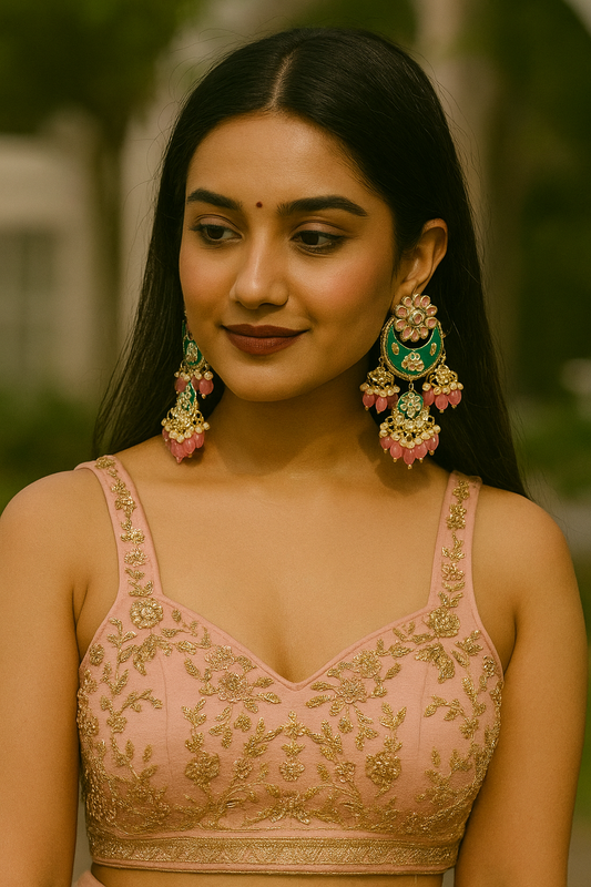 Saira Pastel Green Meenakari & Kundan Floral Chandbalis