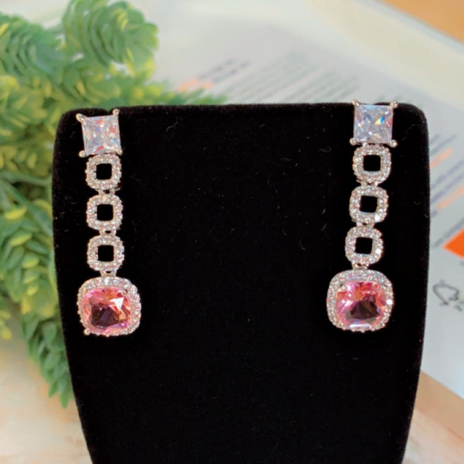 Eeshani Pink Silver Drop Earrings