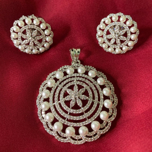 Saloni Round Pearl Drops Pendant and Earring Set