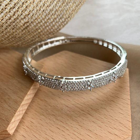 Silver Cz Broad Bracelet Kada