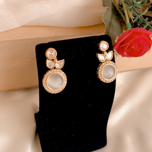 Fulki White Tone Kundan Zirconia Drop Earrings