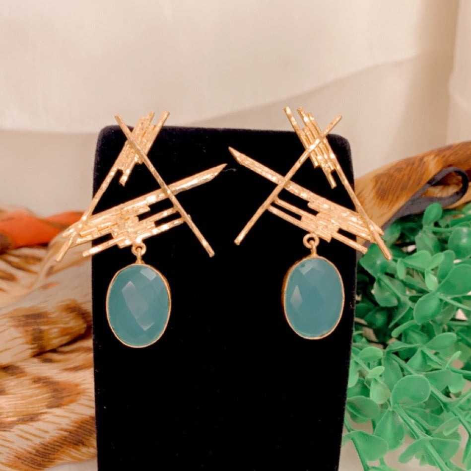 Teal Cross Zigzag Contemporary Earrings