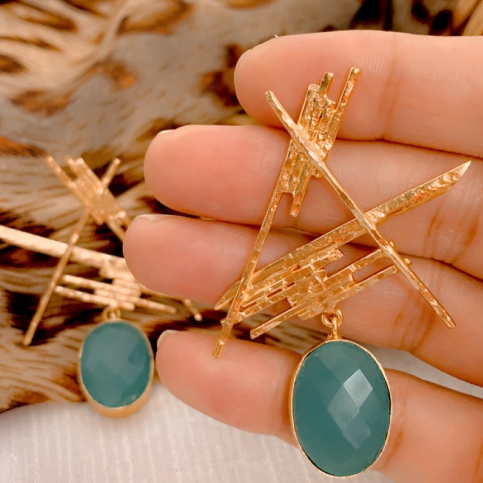 Teal Cross Zigzag Contemporary Earrings