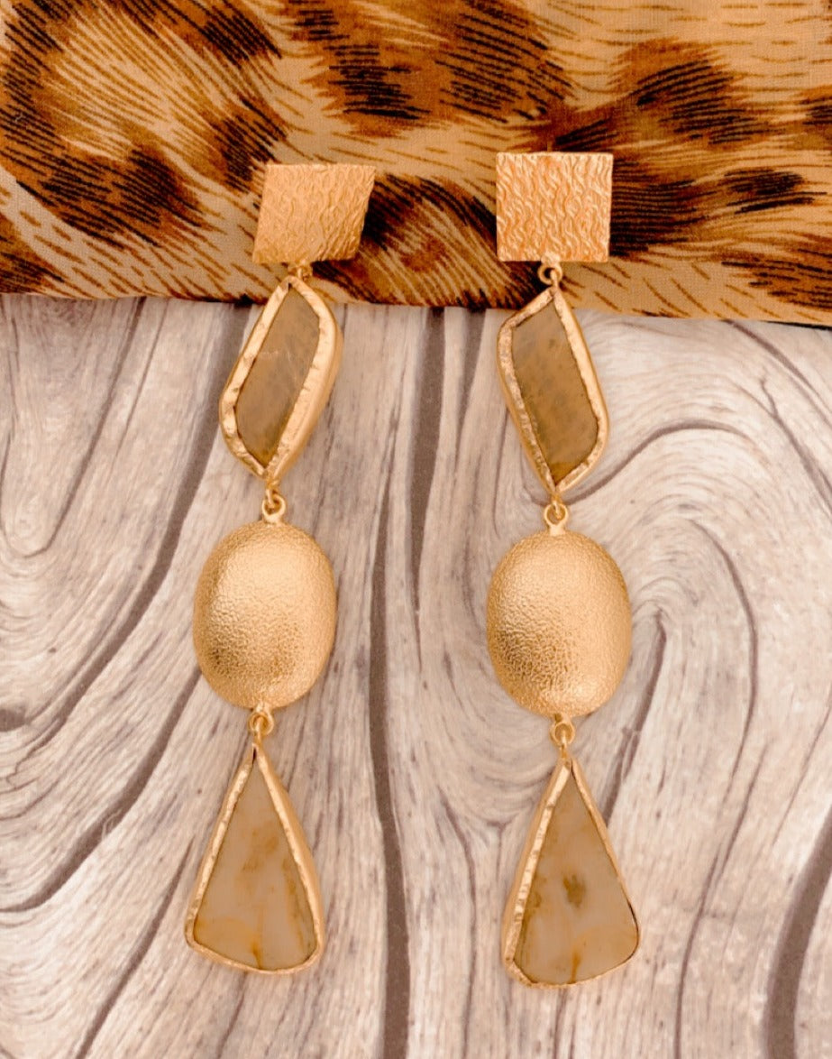 Brown Gold Hanging Contemporary Earrings