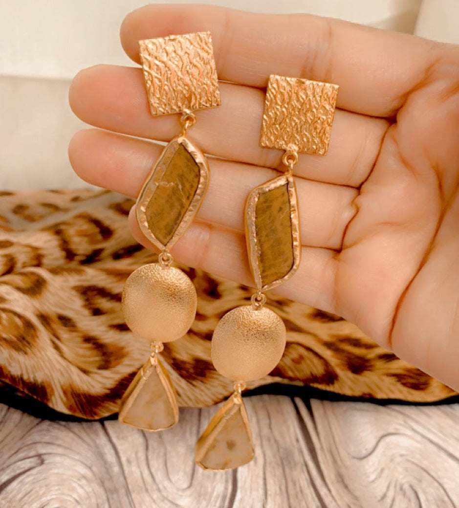 Brown Gold Hanging Contemporary Earrings