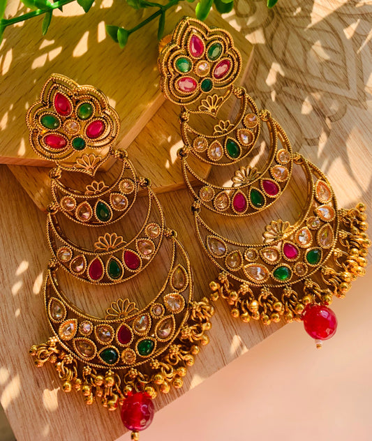 Aarya Gold Kundan Colorful Chandbalis