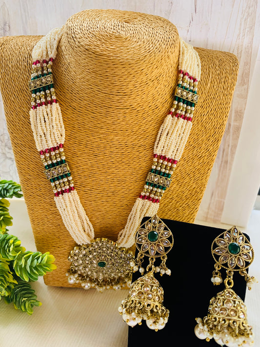 Maahi Royal  White Mala Set with Pendant & earrings