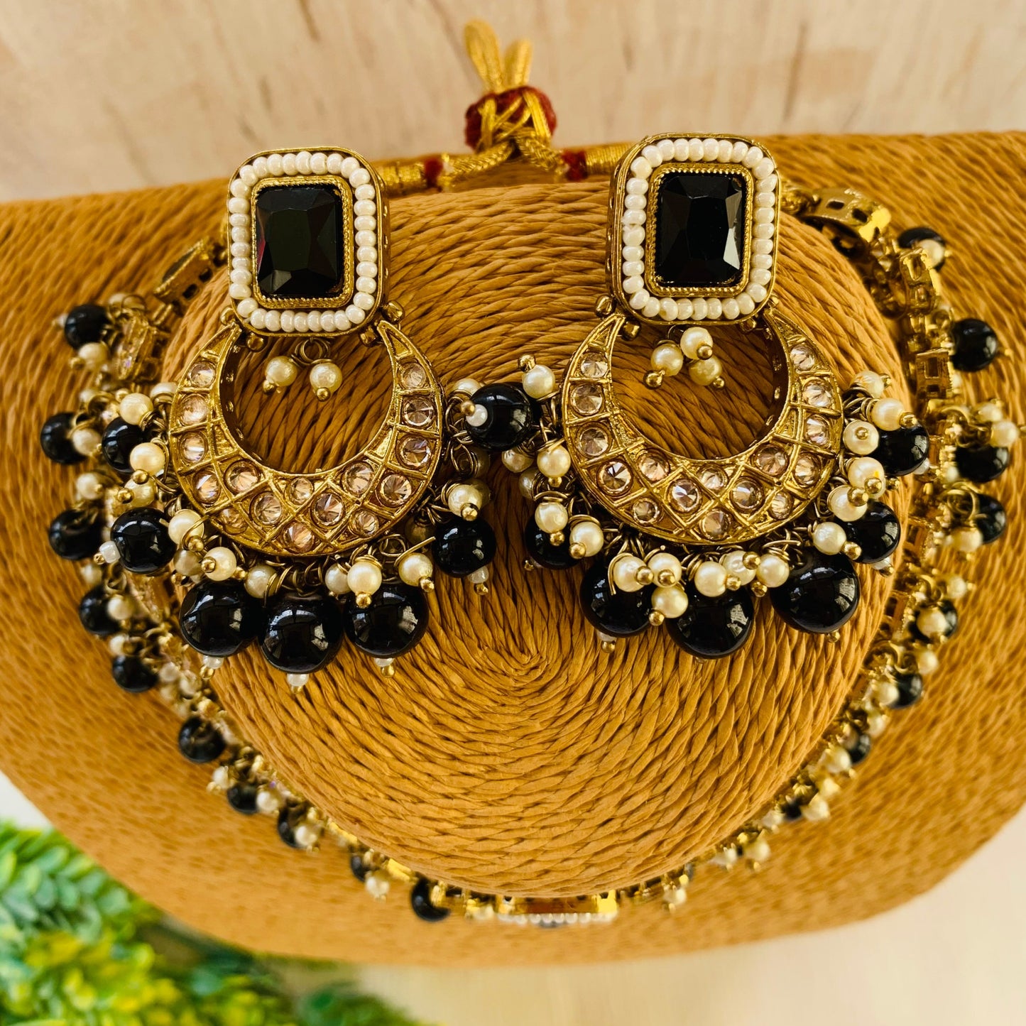 Shanaya Black Choker with White pearls & Chandbali earrings