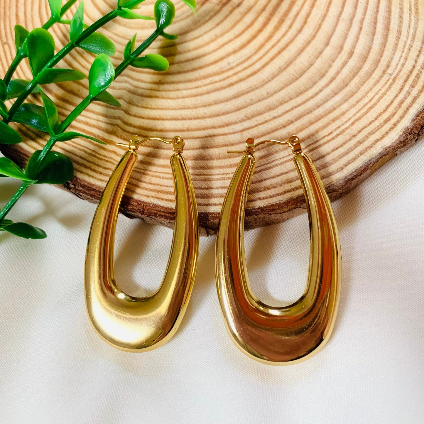 Bold Gold Plated Elongated Hoop Earrings