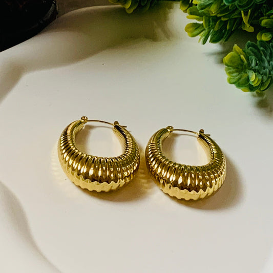 Bold 18K Gold Plated Long Elliptical Hoop Earrings