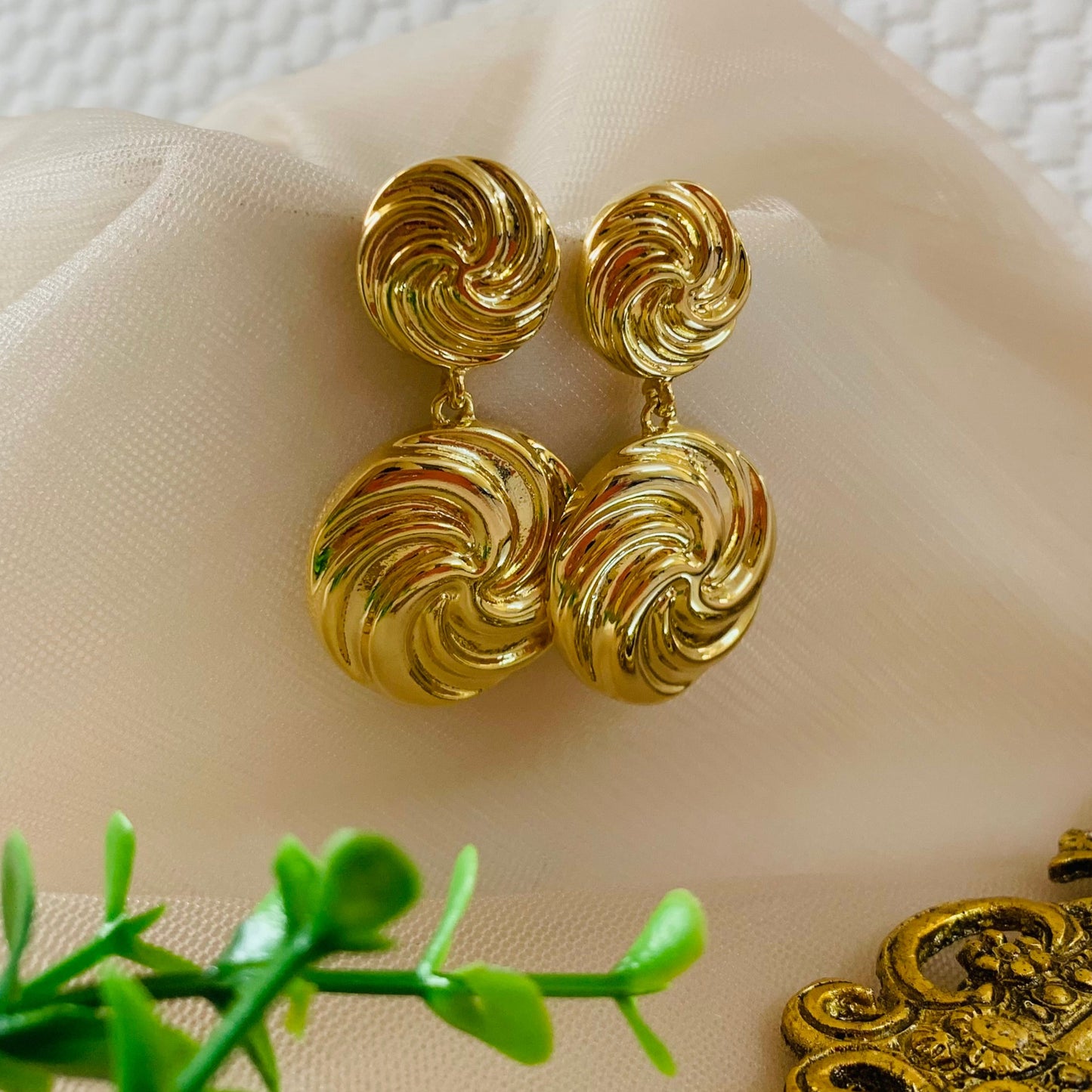 Bold Gold Swirl Drop Earrings