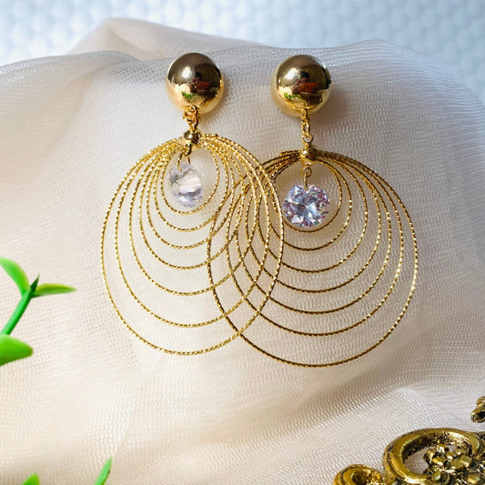 Bold Gold Plated Circles Drop Earrings