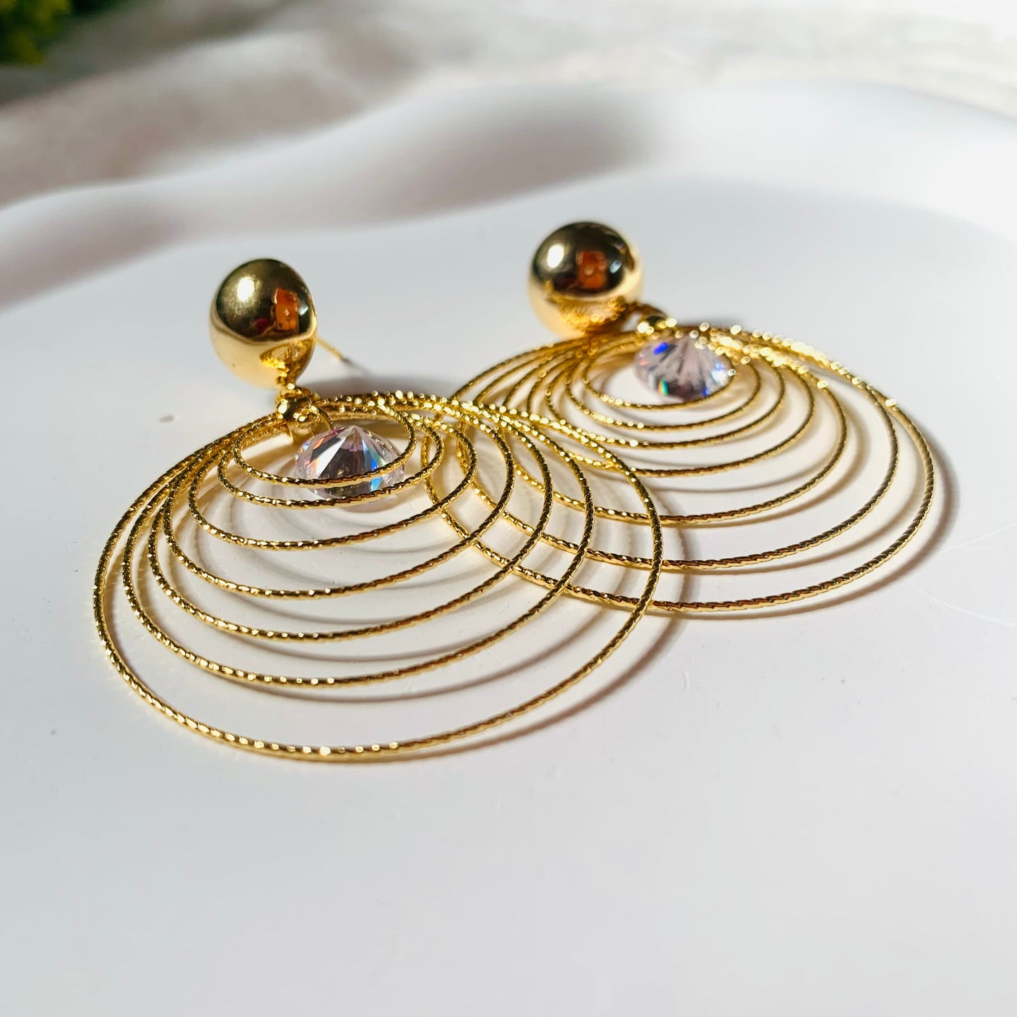 Bold Gold Plated Circles Drop Earrings