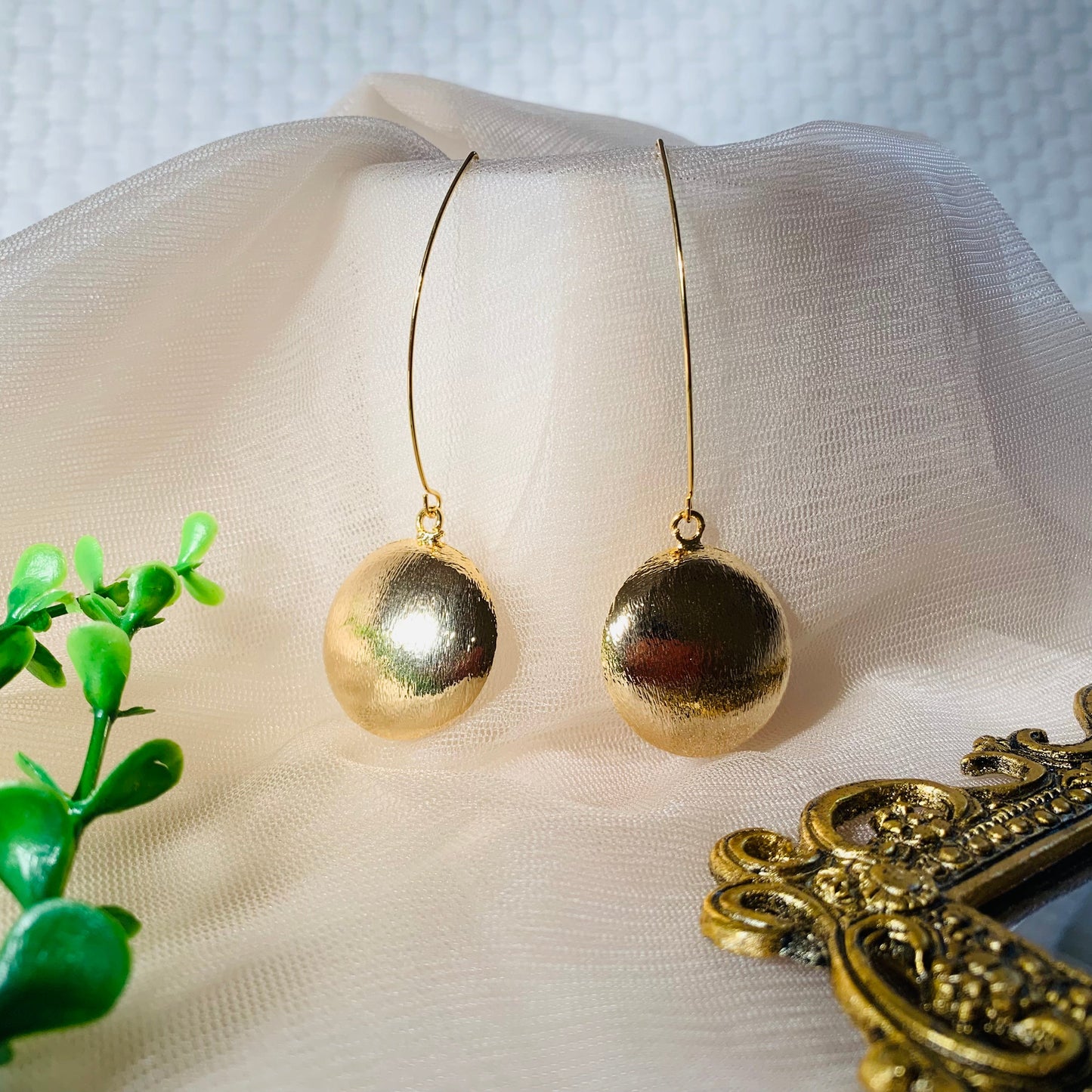 Bold Golden Button Drop Earrings