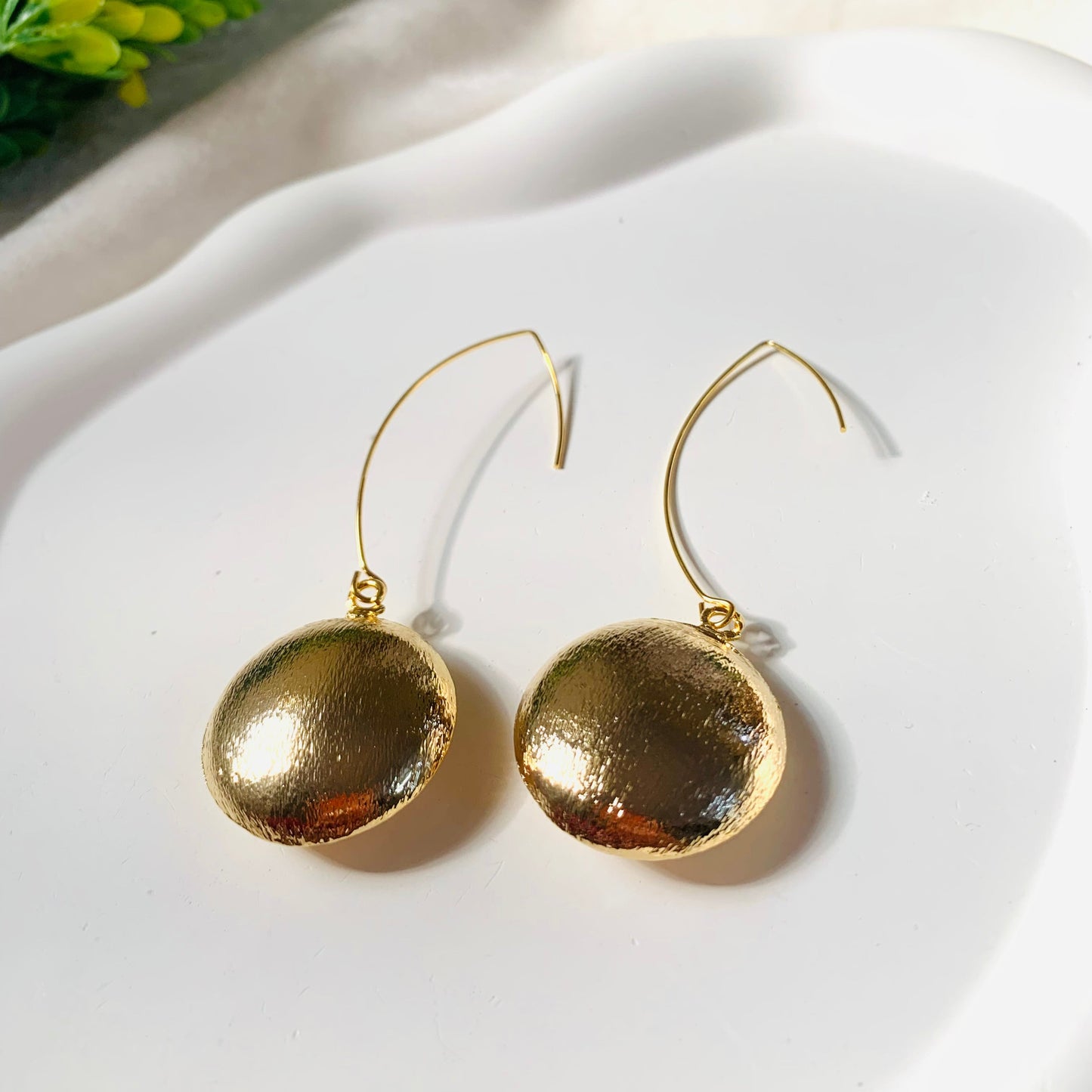 Bold Golden Button Drop Earrings