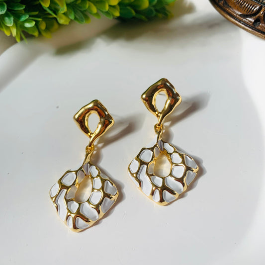 Bold White & Gold Drop Earrings