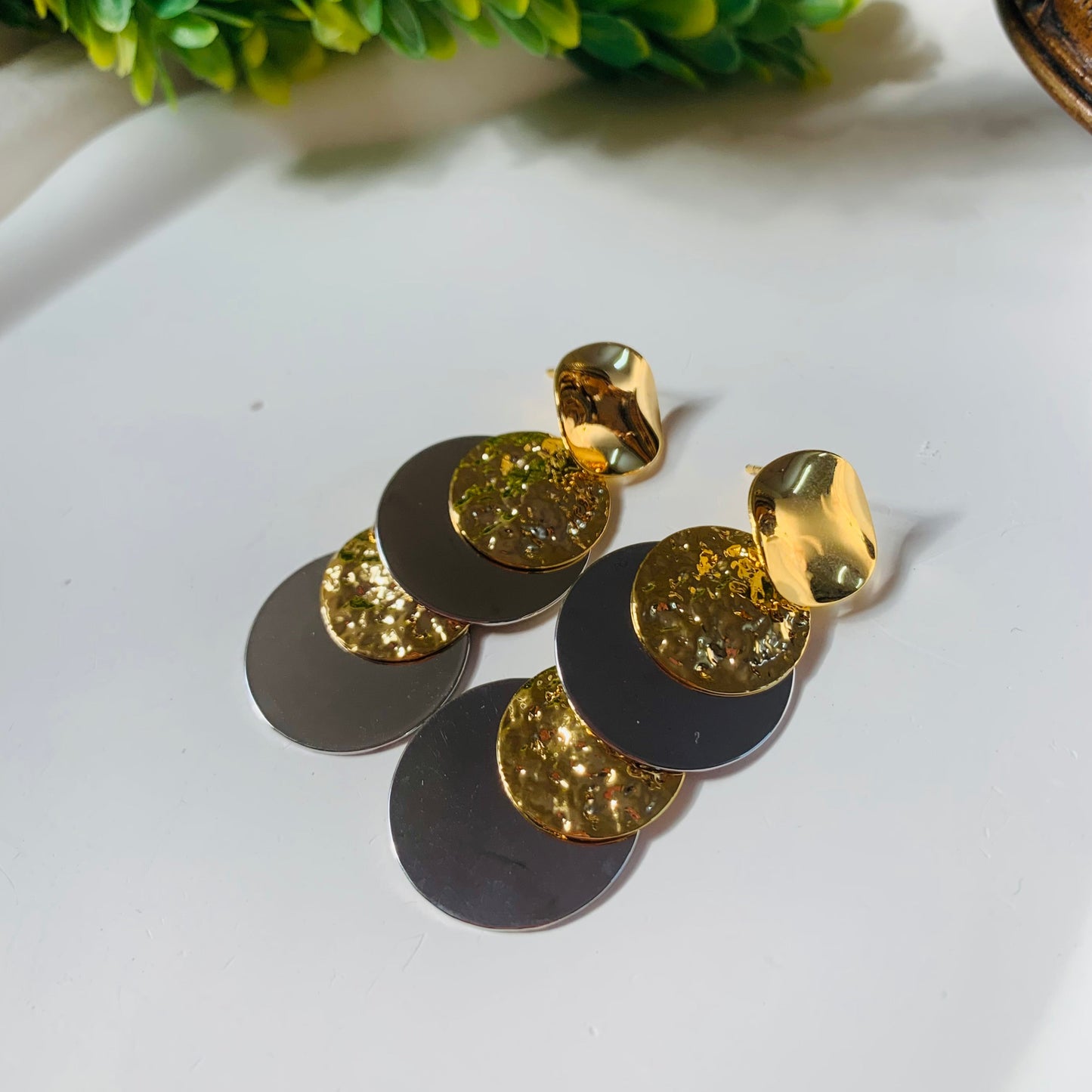 Bold Gold Plated FlatPlate Drop Earrings