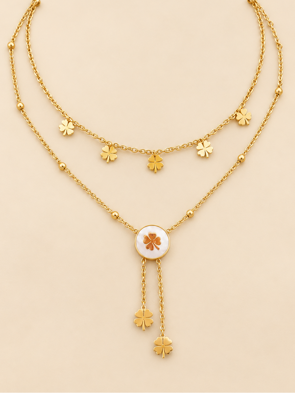 Layered Clover Charm Necklace