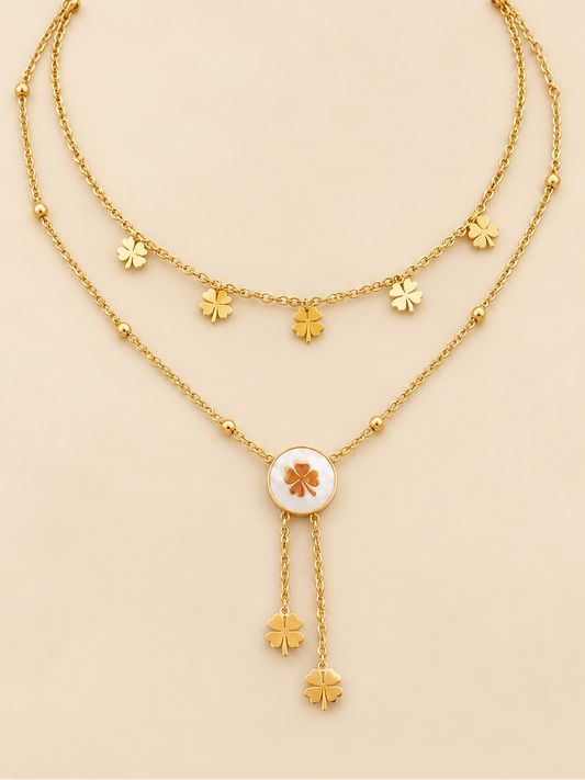 Layered Clover Charm Necklace