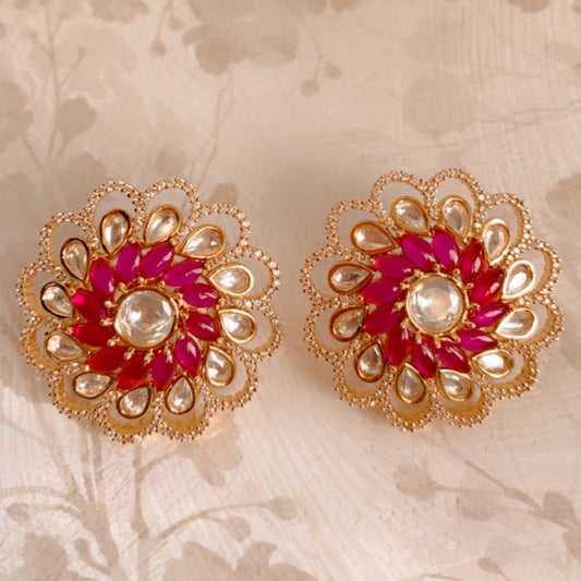 Fulki Ruby Kundan Stud Earrings